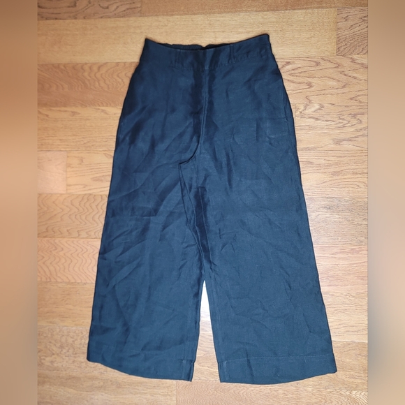 Halston Wide Leg Pants Black Linen Blend Size Small Cropped - Picture 1 of 10